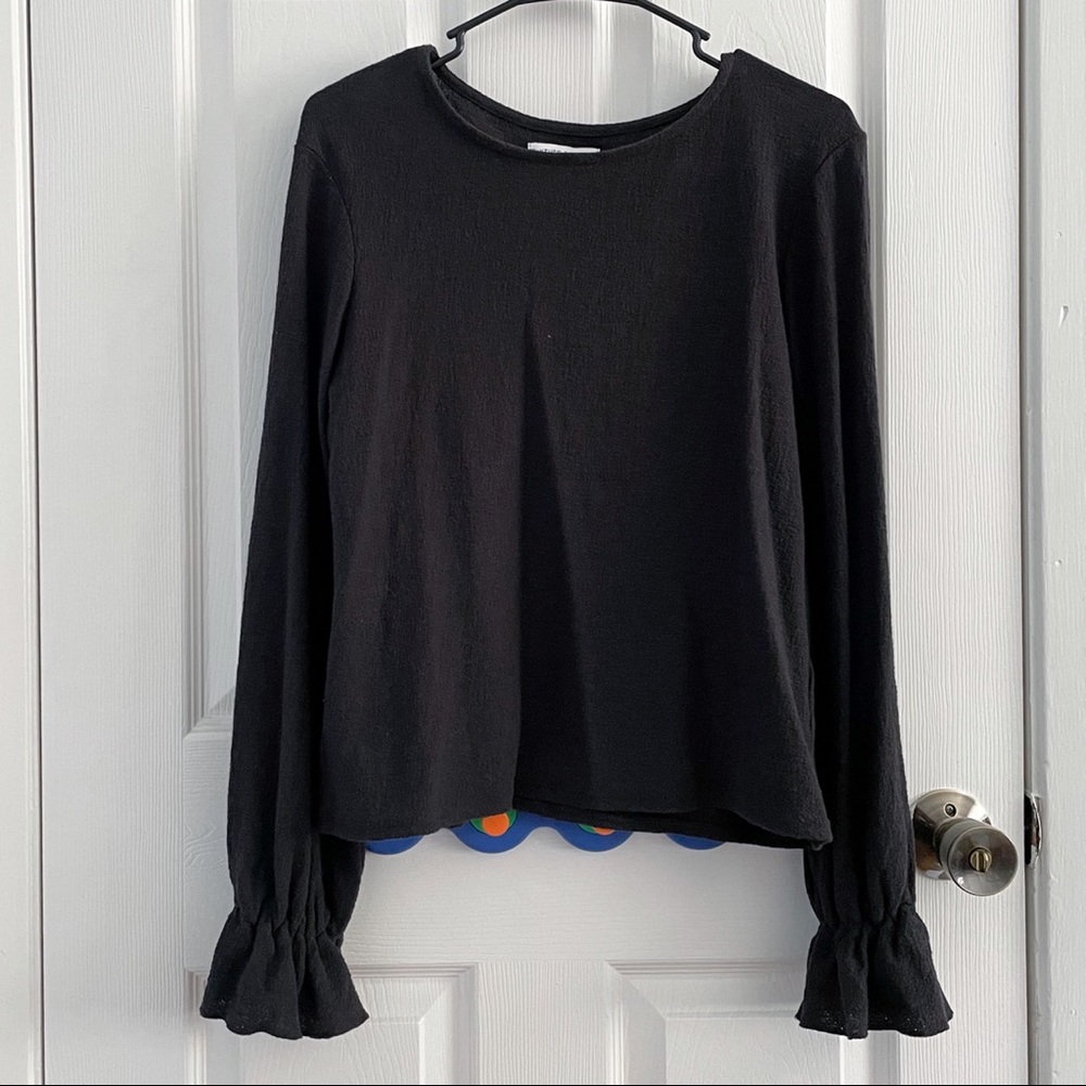 Madewell Texture & Thread Ruffle-Cuff Top - Black, S